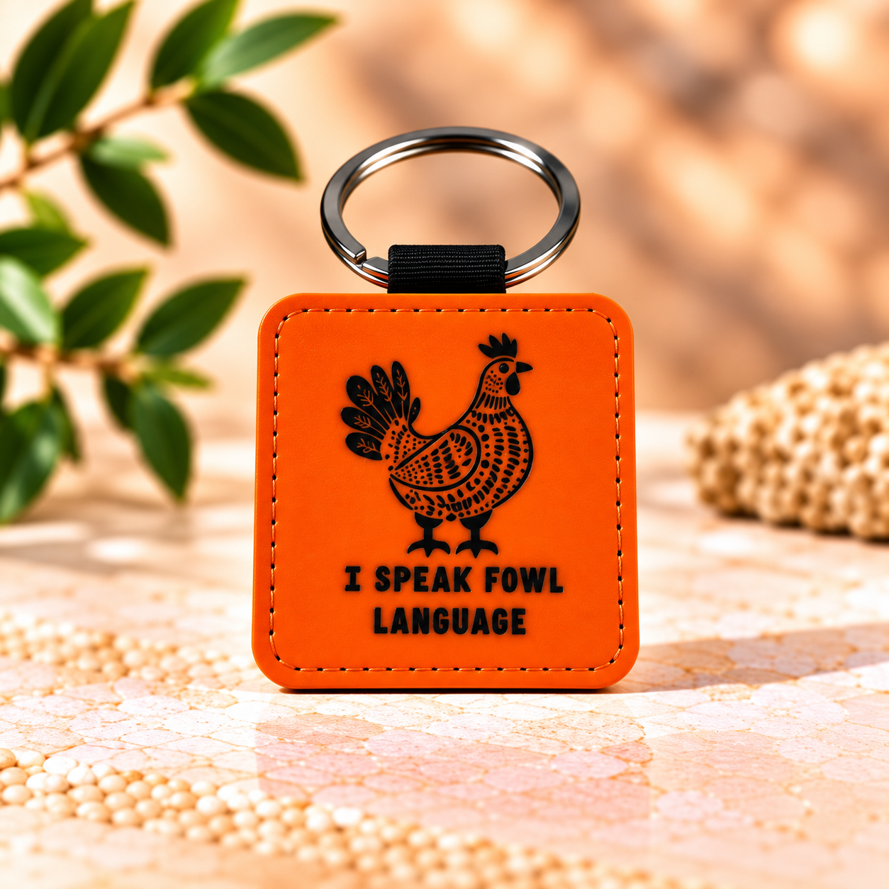 Orange “I Speak Fowl” Keychain